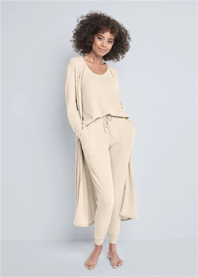 Cozy Waffle 3Piece Set Oatmeal Women VENUS Cozy Loungewear
