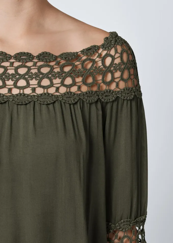 CROCHET SIDE TIE TOP Olive Women VENUS Casual Tops