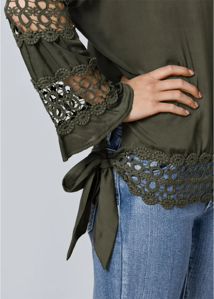 CROCHET SIDE TIE TOP Olive Women VENUS Casual Tops