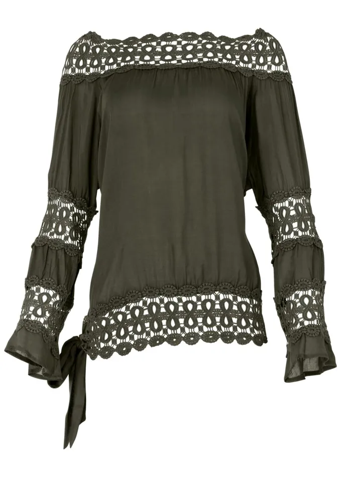 CROCHET SIDE TIE TOP Olive Women VENUS Casual Tops