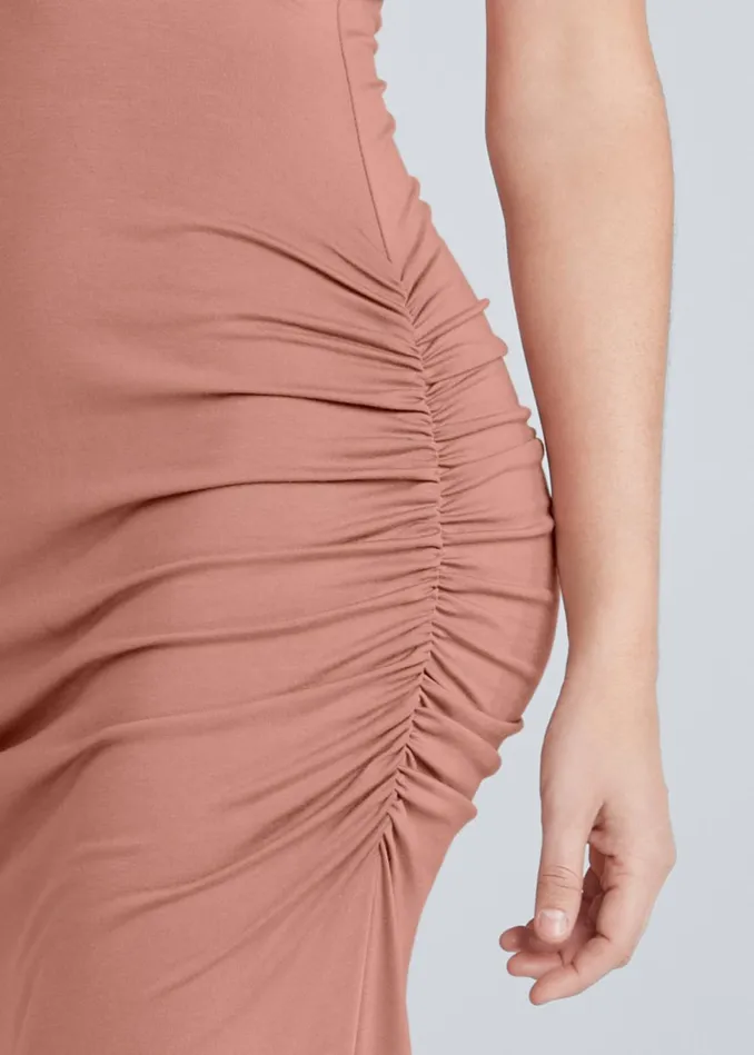 CROCHET TRIM RUCHED MAXI DRESS Blush Women VENUS Casual Dresses