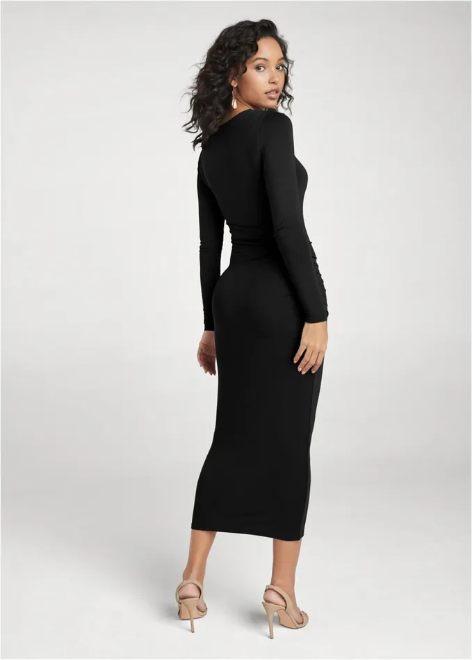 Cutout Bodycon Midi Dress Black Women VENUS Midi Dresses