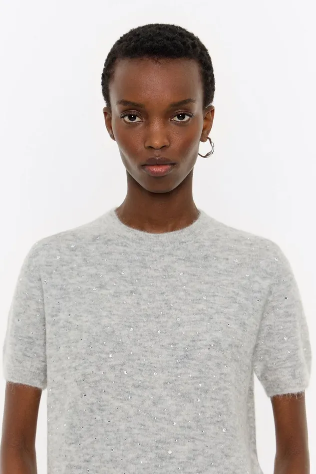 Dark Gray Mohair Rhinestones Sweater Light Grey Women Bimba Y Lola Knitwear Dark Gray Mohair Rhinestones Sweater Light Grey Women Bimba Y Lola Knitwear