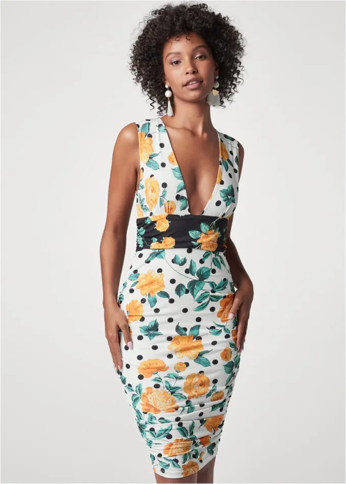 DEEP V FLORAL DRESS White Multi Women VENUS Party Dresses