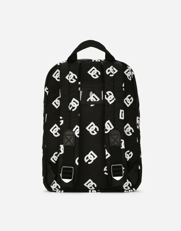 Dolce and Gabbana Accessories Children Nylon Backpack With Allover DG Logo Print Multicolor
