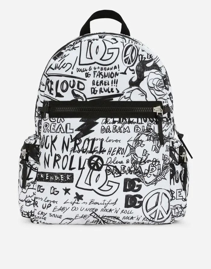 Dolce and Gabbana Accessories Children Nylon Backpack With Graffiti Print Multicolor Dolce and Gabbana Accessories Children Nylon Backpack With Graffiti Print Multicolor