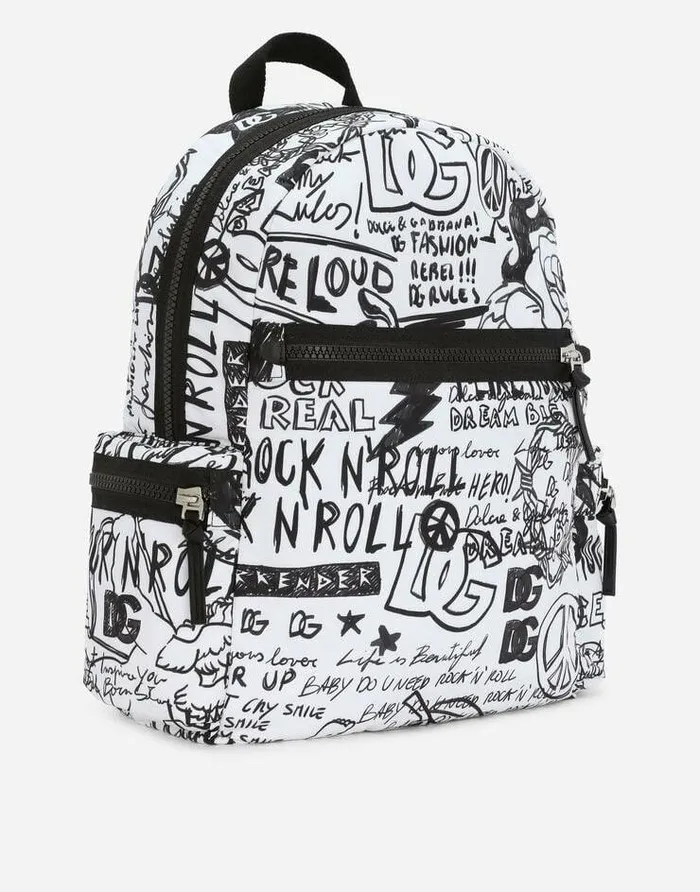 Dolce and Gabbana Accessories Children Nylon Backpack With Graffiti Print Multicolor Dolce and Gabbana Accessories Children Nylon Backpack With Graffiti Print Multicolor