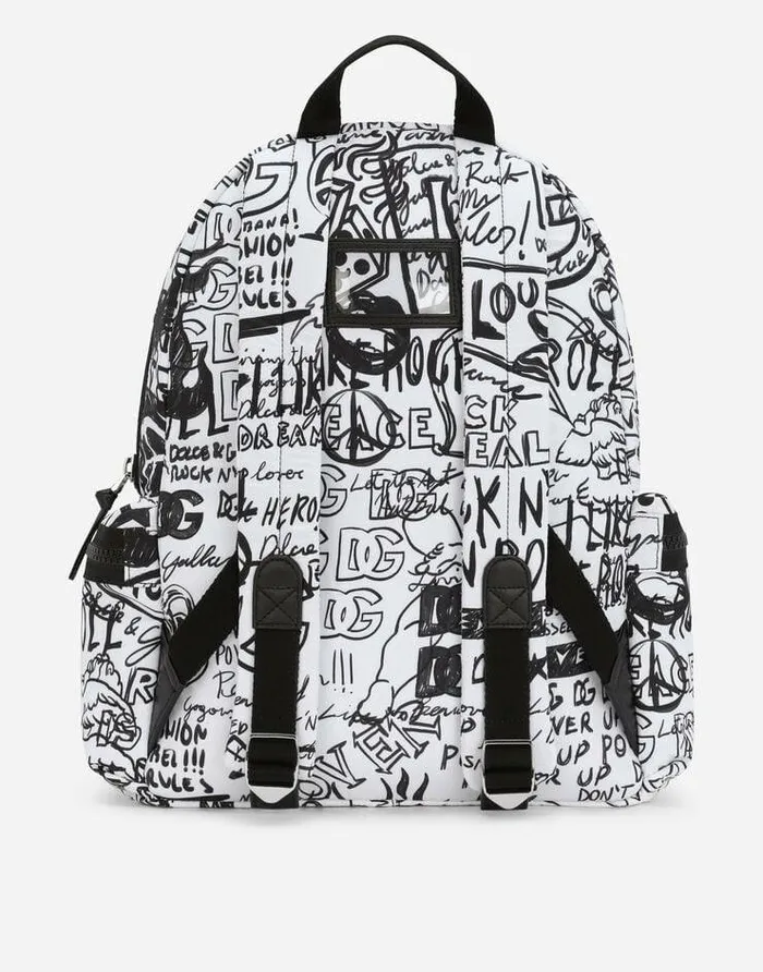 Dolce and Gabbana Accessories Children Nylon Backpack With Graffiti Print Multicolor Dolce and Gabbana Accessories Children Nylon Backpack With Graffiti Print Multicolor