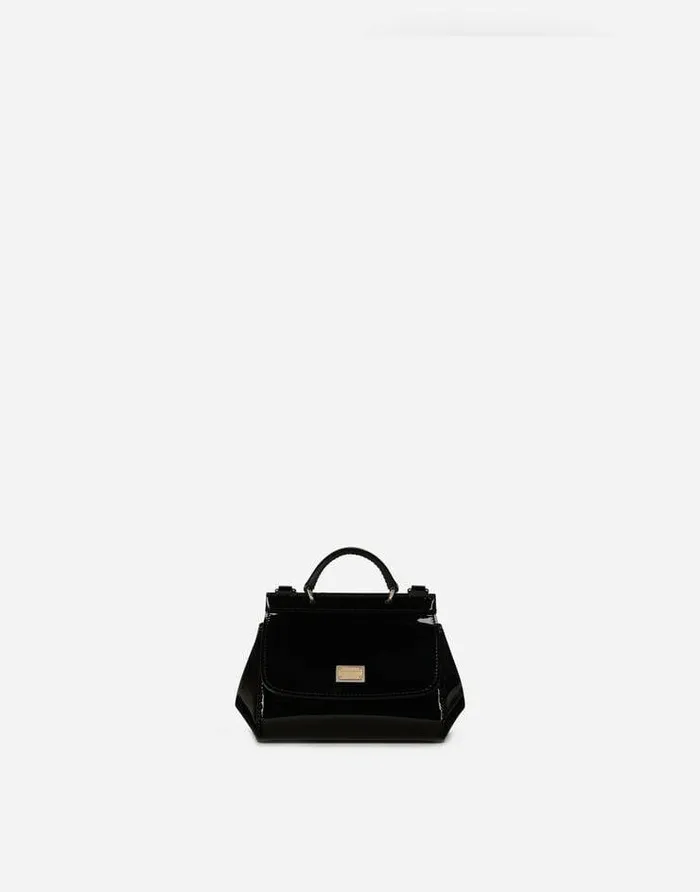 Dolce and Gabbana Accessories Children Patent Leather Mini Sicily Bag Black