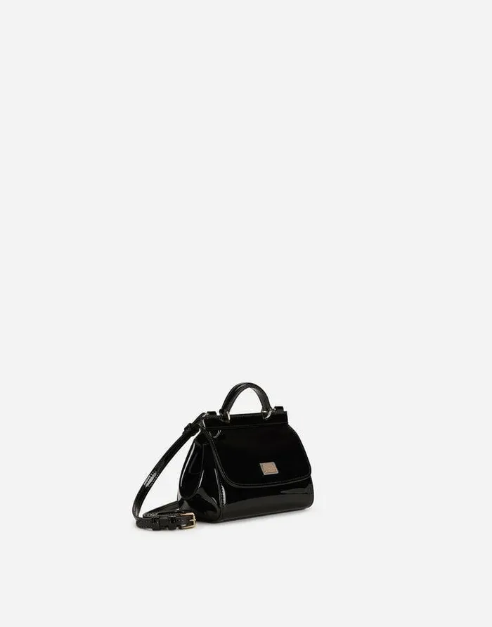 Dolce and Gabbana Accessories Children Patent Leather Mini Sicily Bag Black