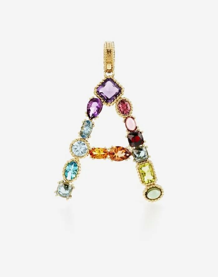 Dolce and Gabbana Alphabet Collection Women Rainbow Alphabet A 18 Kt Yellow Gold Charm With Multicolor Fine Gems Gold Dolce and Gabbana Alphabet Collection Women Rainbow Alphabet A 18 Kt Yellow Gold Charm With Multicolor Fine Gems Gold