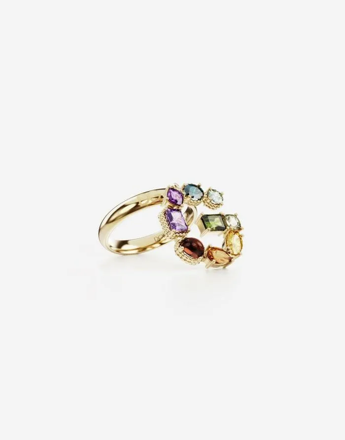 Dolce and Gabbana Alphabet Collection Women Rainbow Alphabet G Ring In Yellow Gold With Multicolor Fine Gems Gold Dolce and Gabbana Alphabet Collection Women Rainbow Alphabet G Ring In Yellow Gold With Multicolor Fine Gems Gold
