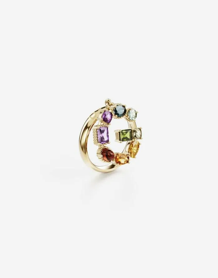 Dolce and Gabbana Alphabet Collection Women Rainbow Alphabet G Ring In Yellow Gold With Multicolor Fine Gems Gold Dolce and Gabbana Alphabet Collection Women Rainbow Alphabet G Ring In Yellow Gold With Multicolor Fine Gems Gold