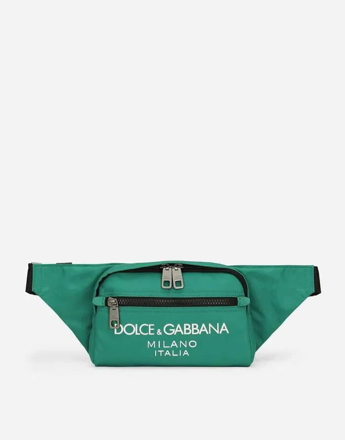 Dolce and Gabbana Backpacks And Fanny Packs Men Small Nylon Belt Bag With Rubberized Logo Green Dolce and Gabbana Backpacks And Fanny Packs Men Small Nylon Belt Bag With Rubberized Logo Green