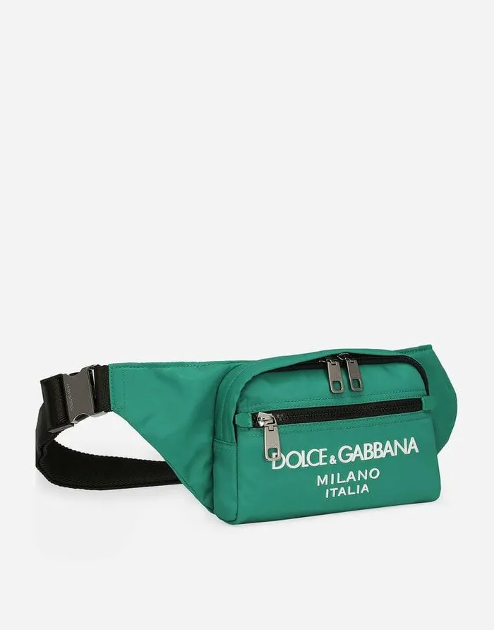 Dolce and Gabbana Backpacks And Fanny Packs Men Small Nylon Belt Bag With Rubberized Logo Green Dolce and Gabbana Backpacks And Fanny Packs Men Small Nylon Belt Bag With Rubberized Logo Green