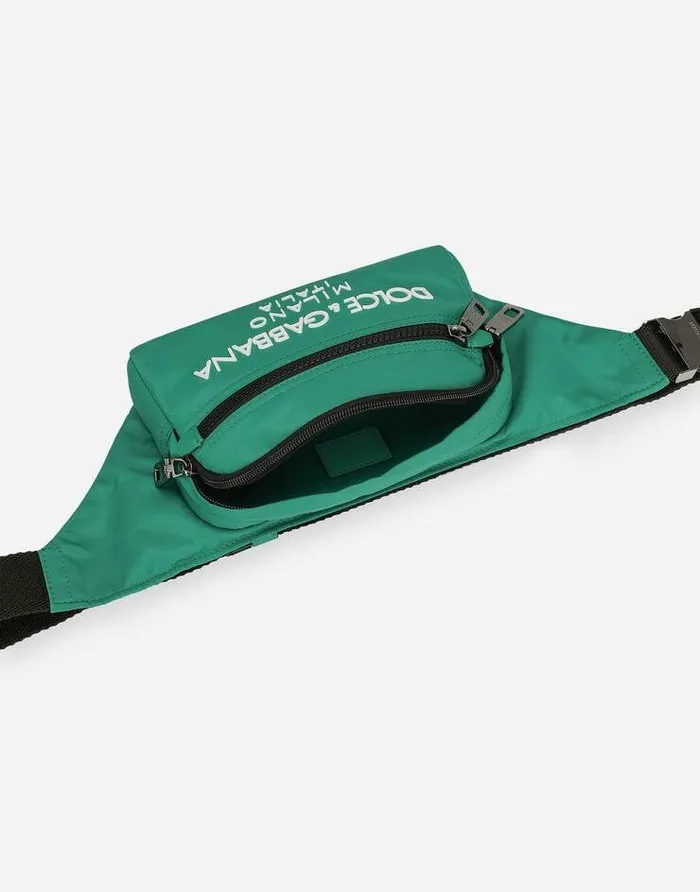 Dolce and Gabbana Backpacks And Fanny Packs Men Small Nylon Belt Bag With Rubberized Logo Green Dolce and Gabbana Backpacks And Fanny Packs Men Small Nylon Belt Bag With Rubberized Logo Green