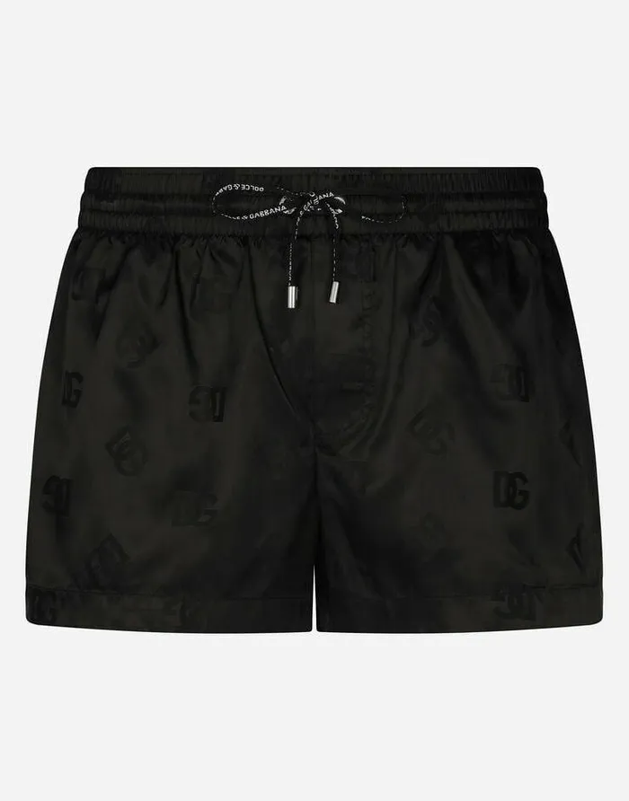 Dolce and Gabbana Beachwear Men Short Jacquard Swim Trunks With DG Monogram Black