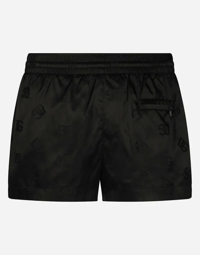 Dolce and Gabbana Beachwear Men Short Jacquard Swim Trunks With DG Monogram Black Dolce and Gabbana Beachwear Men Short Jacquard Swim Trunks With DG Monogram Black