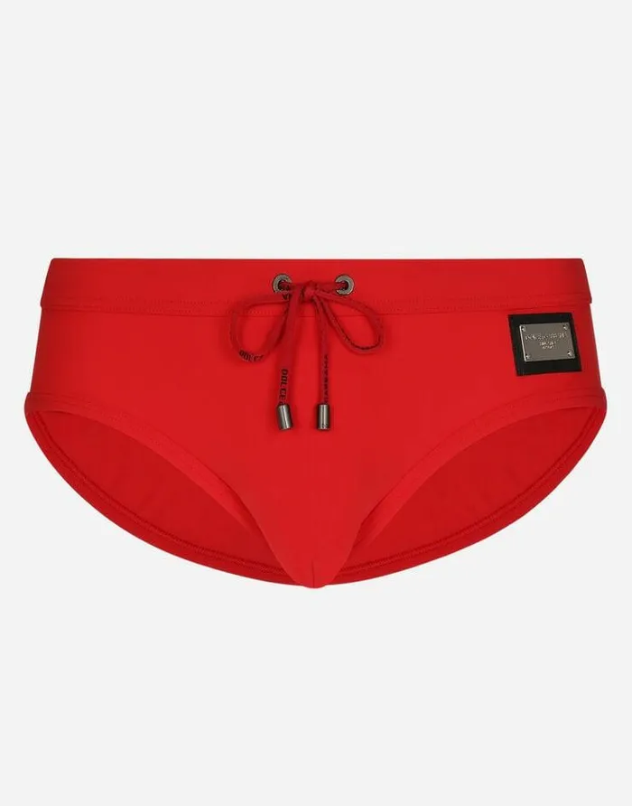 Dolce and Gabbana Beachwear Men Swim Briefs With Highcut Leg And Branded Tag Bordeaux Dolce and Gabbana Beachwear Men Swim Briefs With Highcut Leg And Branded Tag Bordeaux