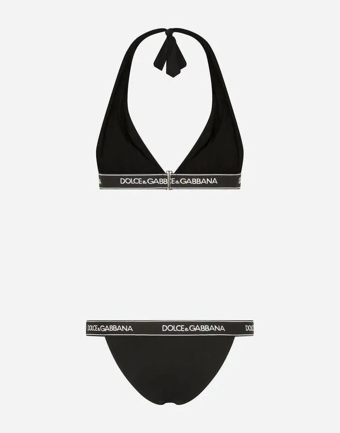 Dolce and Gabbana Beachwear Women Bikini With Branded Elastic Black Dolce and Gabbana Beachwear Women Bikini With Branded Elastic Black