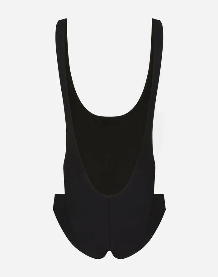 Dolce and Gabbana Beachwear Women Racing Swimsuit With Bikini Bottoms And DG Logo Black