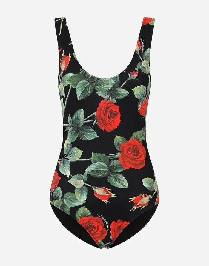 Dolce and Gabbana Beachwear Women Roseprint Onepiece Swimsuit Multicolor