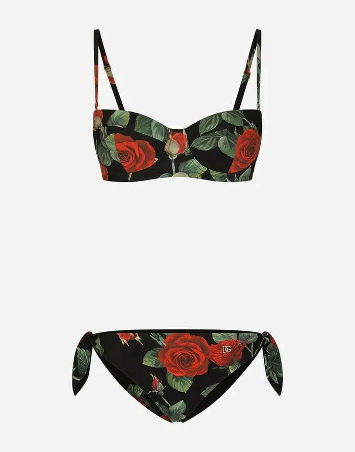 Dolce and Gabbana Beachwear Women Tie Bikini Bottoms With Rose Print Multicolor
