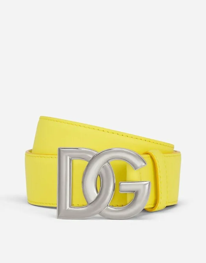 Dolce and Gabbana Belts Men Calfskin Belt With DG Logo Yellow