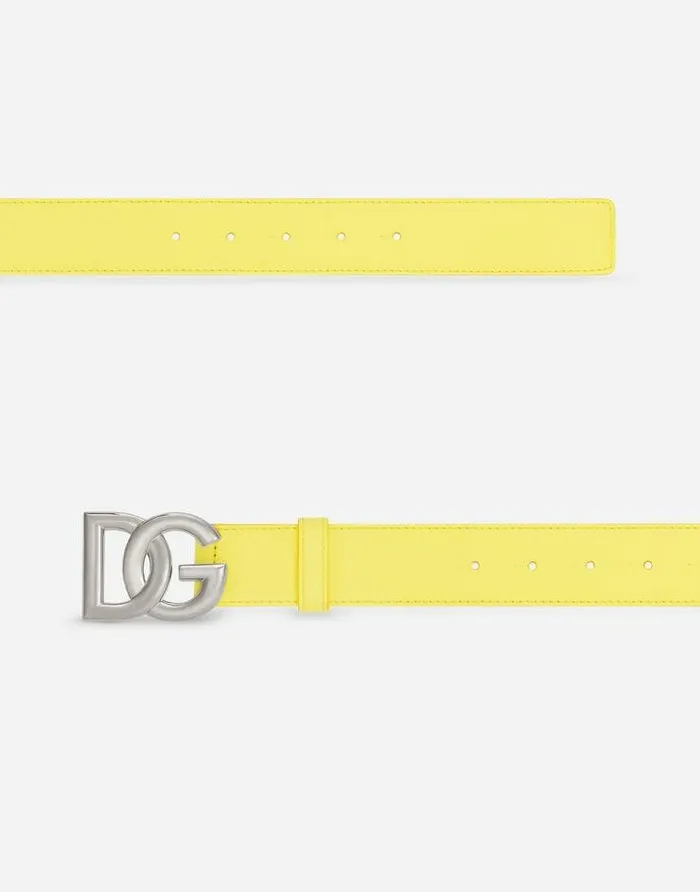 Dolce and Gabbana Belts Men Calfskin Belt With DG Logo Yellow