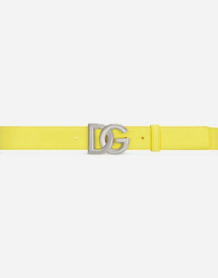 Dolce and Gabbana Belts Men Calfskin Belt With DG Logo Yellow
