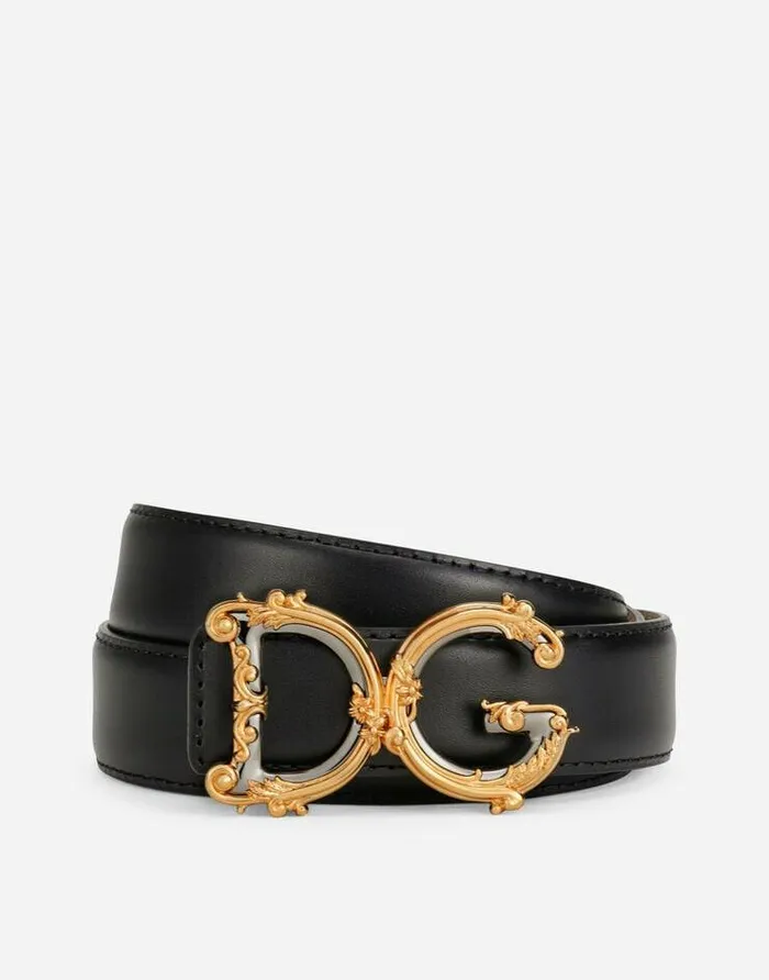Dolce and Gabbana Belts Women Calfskin Belt With Logo Black