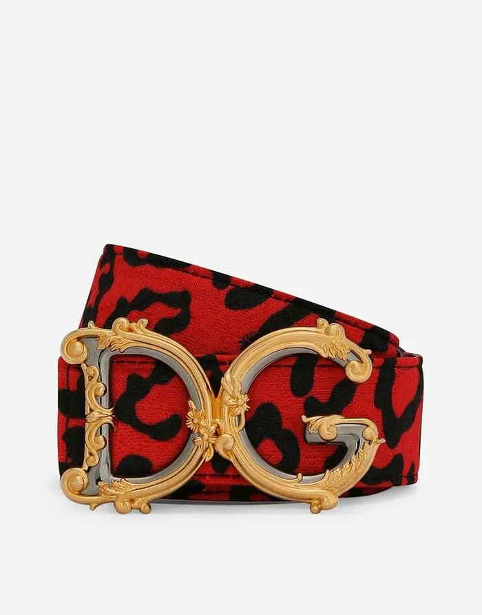 Dolce and Gabbana Belts Women Leopardprint Brocade Belt With Baroque DG Logo Multicolor