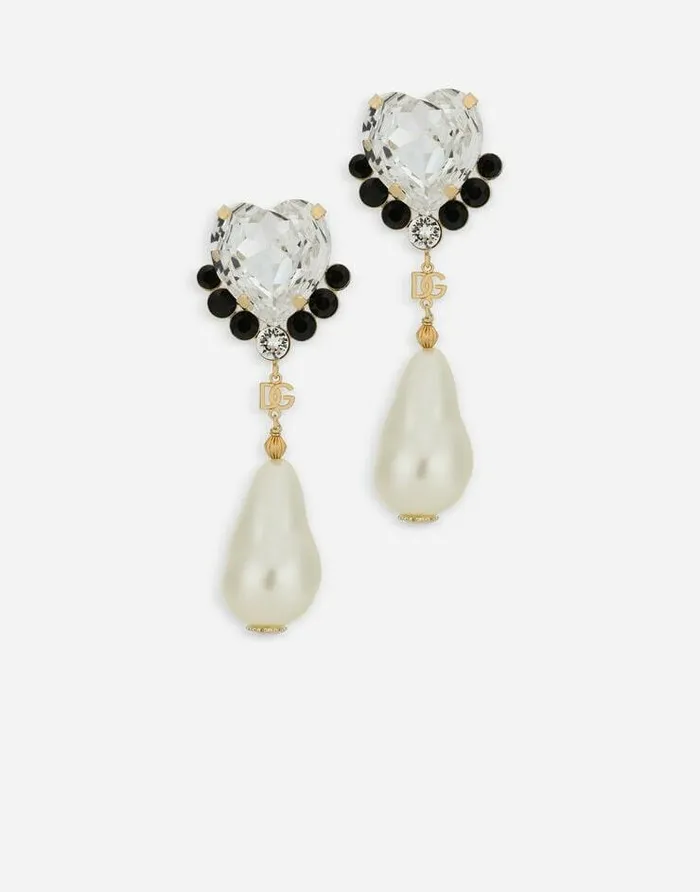 Dolce and Gabbana Bijoux Women Drop Earrings With Pearls Rhinestones And DG Logo Gold Dolce and Gabbana Bijoux Women Drop Earrings With Pearls Rhinestones And DG Logo Gold