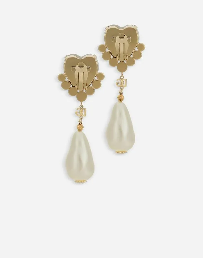 Dolce and Gabbana Bijoux Women Drop Earrings With Pearls Rhinestones And DG Logo Gold Dolce and Gabbana Bijoux Women Drop Earrings With Pearls Rhinestones And DG Logo Gold