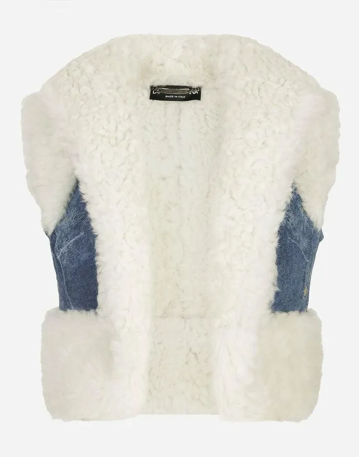 Dolce and Gabbana Blazers Women Denim And Sheepskin Gilet Multicolor