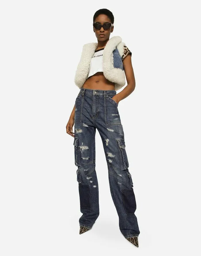 Dolce and Gabbana Blazers Women Denim And Sheepskin Gilet Multicolor Dolce and Gabbana Blazers Women Denim And Sheepskin Gilet Multicolor