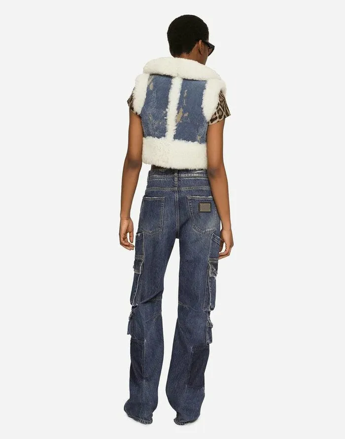 Dolce and Gabbana Blazers Women Denim And Sheepskin Gilet Multicolor Dolce and Gabbana Blazers Women Denim And Sheepskin Gilet Multicolor