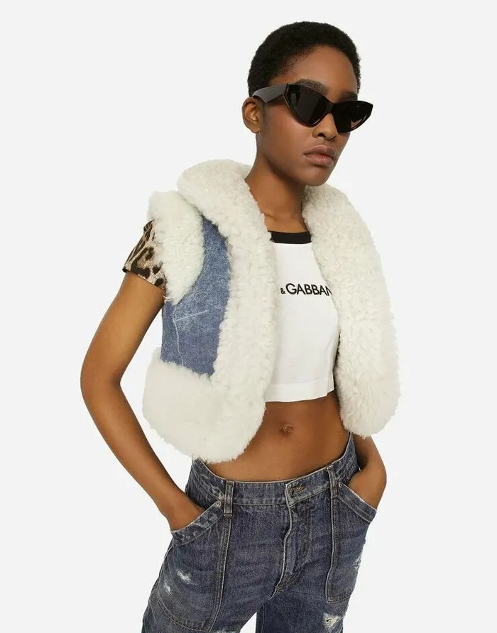 Dolce and Gabbana Blazers Women Denim And Sheepskin Gilet Multicolor Dolce and Gabbana Blazers Women Denim And Sheepskin Gilet Multicolor