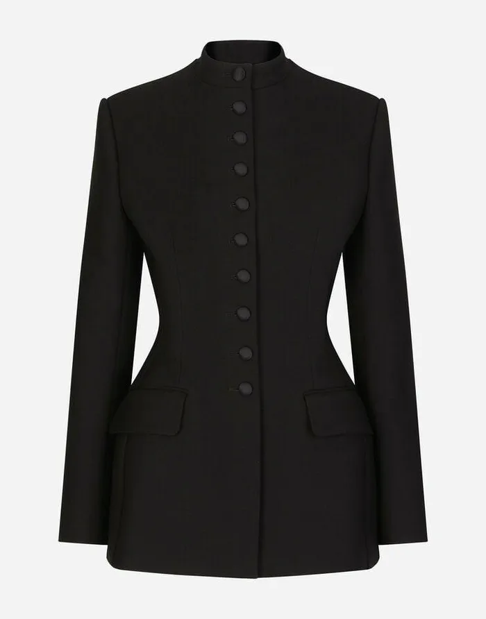 Dolce and Gabbana Blazers Women Long Singlebreasted Wool Cady Dolcefit Jacket Black Dolce and Gabbana Blazers Women Long Singlebreasted Wool Cady Dolcefit Jacket Black