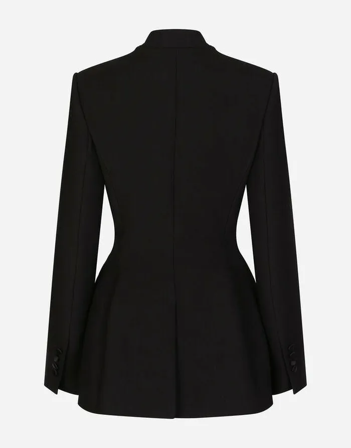 Dolce and Gabbana Blazers Women Long Singlebreasted Wool Cady Dolcefit Jacket Black Dolce and Gabbana Blazers Women Long Singlebreasted Wool Cady Dolcefit Jacket Black