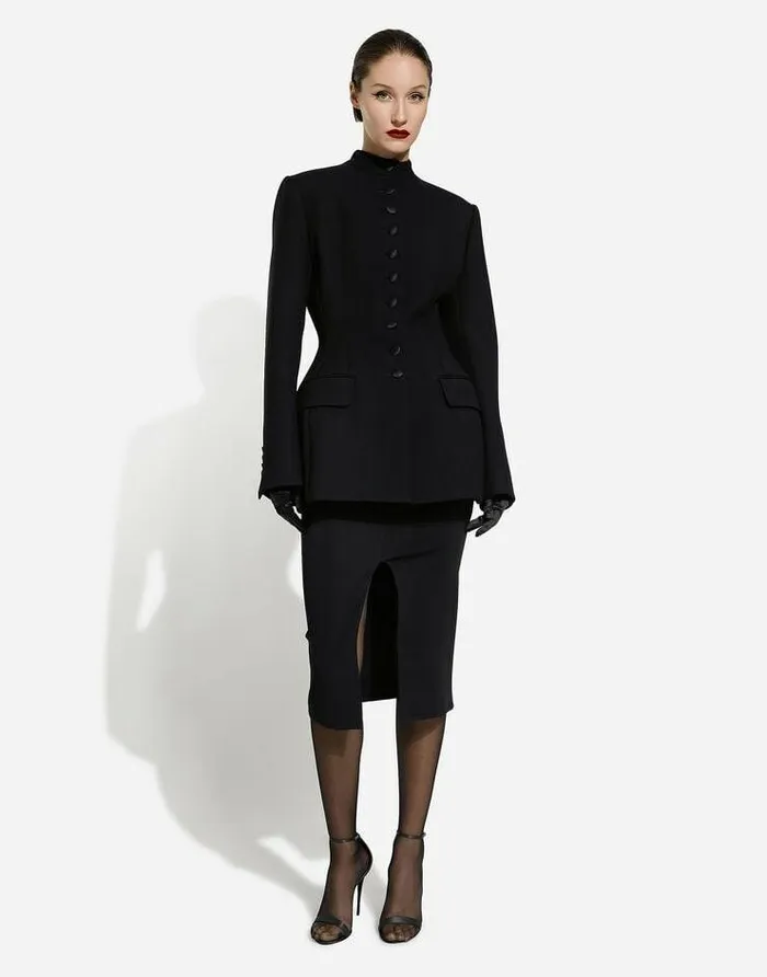 Dolce and Gabbana Blazers Women Long Singlebreasted Wool Cady Dolcefit Jacket Black Dolce and Gabbana Blazers Women Long Singlebreasted Wool Cady Dolcefit Jacket Black