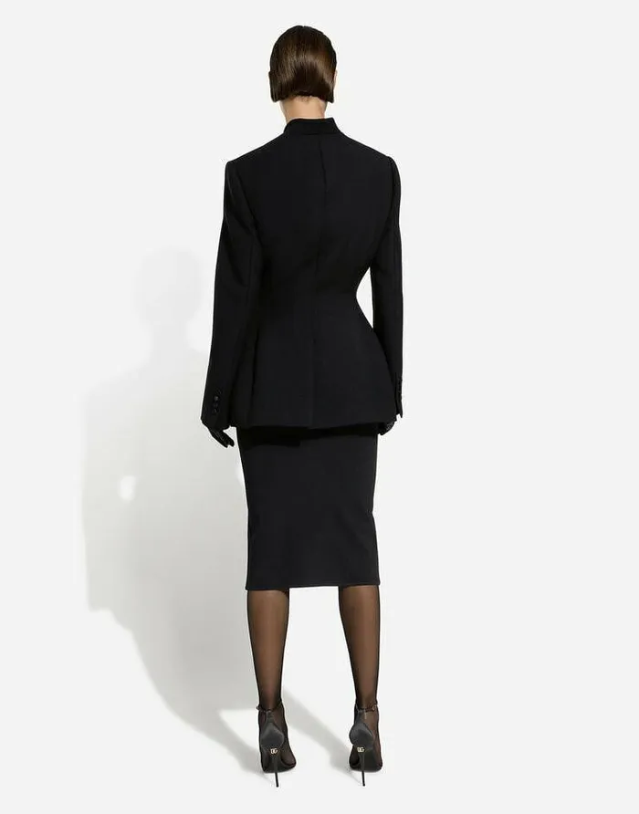 Dolce and Gabbana Blazers Women Long Singlebreasted Wool Cady Dolcefit Jacket Black Dolce and Gabbana Blazers Women Long Singlebreasted Wool Cady Dolcefit Jacket Black