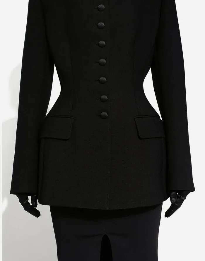 Dolce and Gabbana Blazers Women Long Singlebreasted Wool Cady Dolcefit Jacket Black Dolce and Gabbana Blazers Women Long Singlebreasted Wool Cady Dolcefit Jacket Black