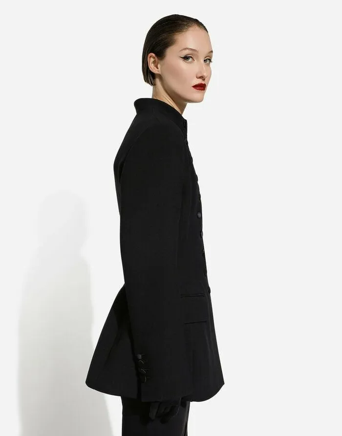 Dolce and Gabbana Blazers Women Long Singlebreasted Wool Cady Dolcefit Jacket Black Dolce and Gabbana Blazers Women Long Singlebreasted Wool Cady Dolcefit Jacket Black