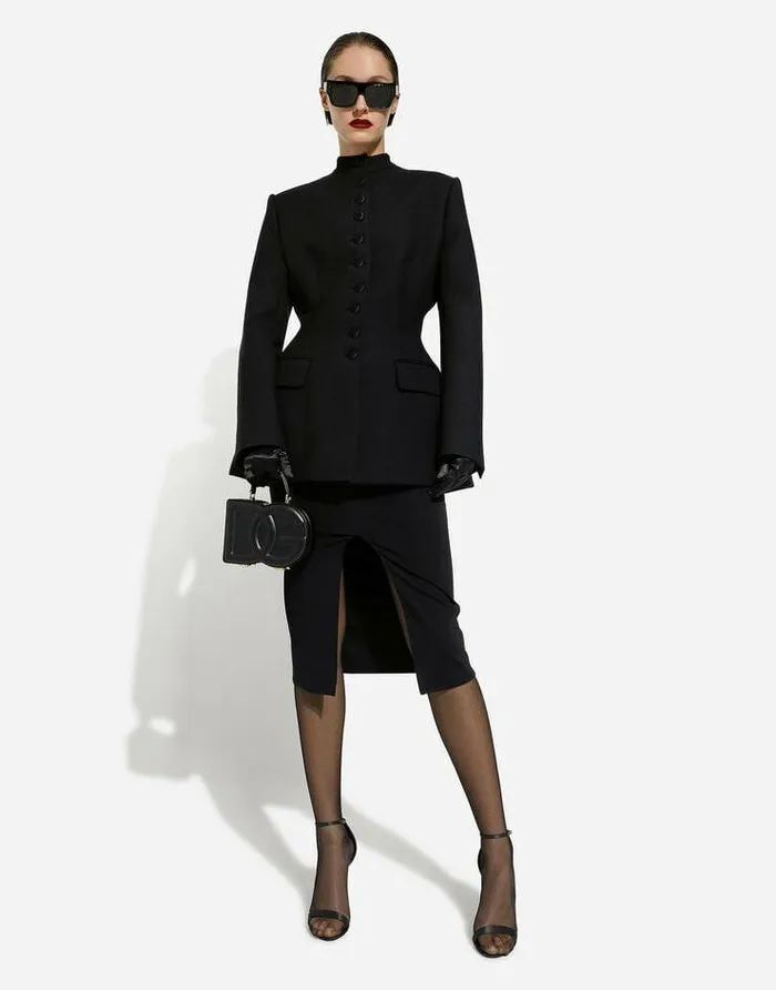 Dolce and Gabbana Blazers Women Long Singlebreasted Wool Cady Dolcefit Jacket Black Dolce and Gabbana Blazers Women Long Singlebreasted Wool Cady Dolcefit Jacket Black