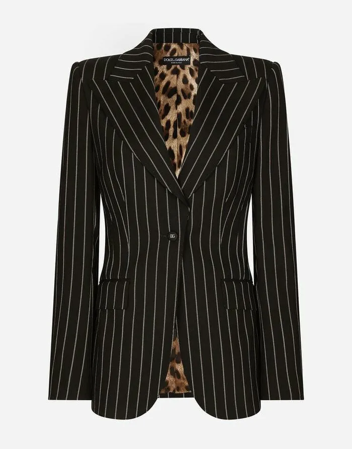 Dolce and Gabbana Blazers Women Pinstripe Wool Turlington Blazer Multicolor