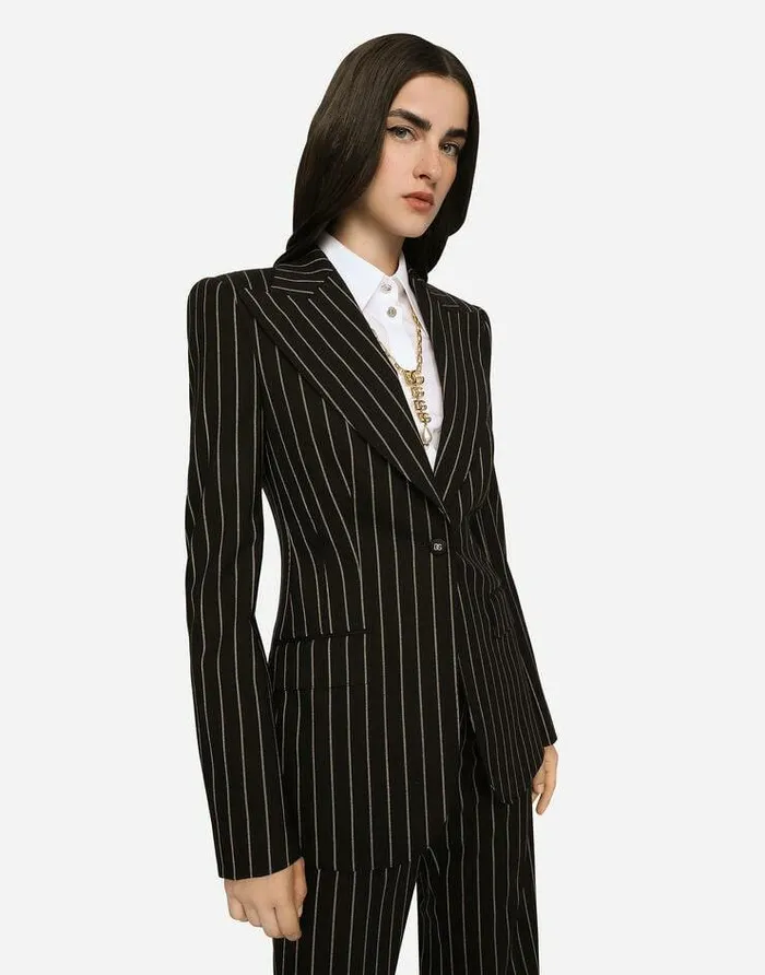 Dolce and Gabbana Blazers Women Pinstripe Wool Turlington Blazer Multicolor Dolce and Gabbana Blazers Women Pinstripe Wool Turlington Blazer Multicolor