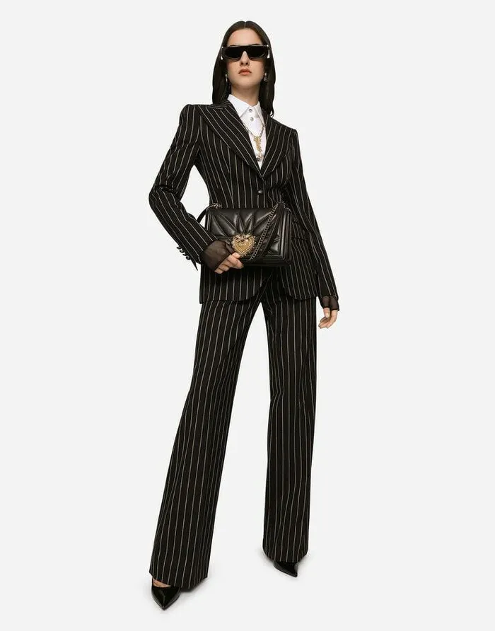 Dolce and Gabbana Blazers Women Pinstripe Wool Turlington Blazer Multicolor Dolce and Gabbana Blazers Women Pinstripe Wool Turlington Blazer Multicolor