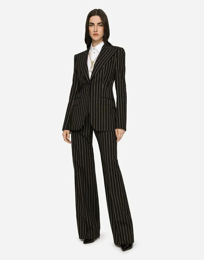 Dolce and Gabbana Blazers Women Pinstripe Wool Turlington Blazer Multicolor Dolce and Gabbana Blazers Women Pinstripe Wool Turlington Blazer Multicolor
