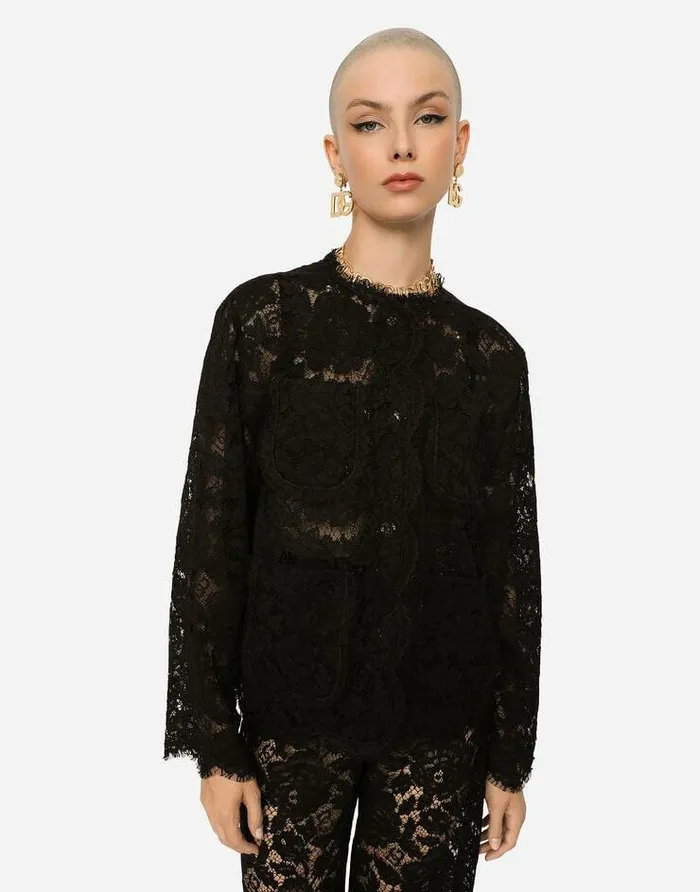 Dolce and Gabbana Blazers Women Singlebreasted Lace Jacket Black Dolce and Gabbana Blazers Women Singlebreasted Lace Jacket Black